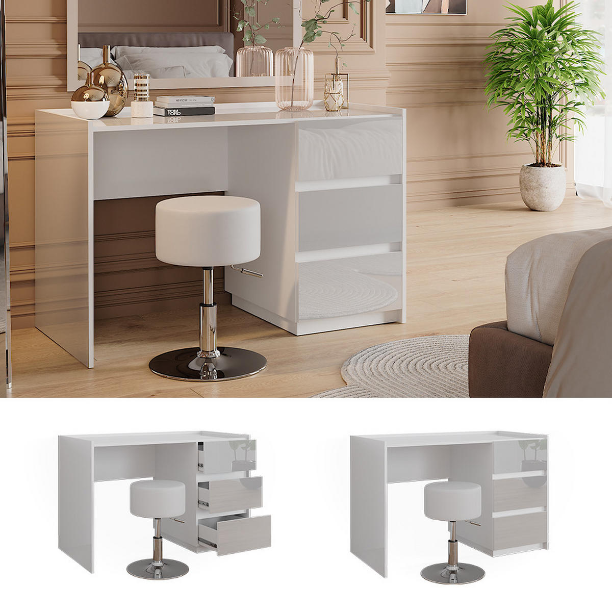 TOALETNÍ STOLEK Marla Bílá vysoký lesk - vysoce lesklá bílá, kompozitní dřevo (120/78.6/60cm) - Vicco