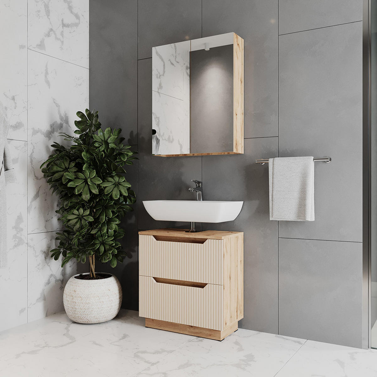 KOUPELNOVÝ NÁBYTEK Lotta Dubový/kašmírový pruhovaný - kašmírová, kompozitní dřevo (59.8/62.5/32cm) - Vicco