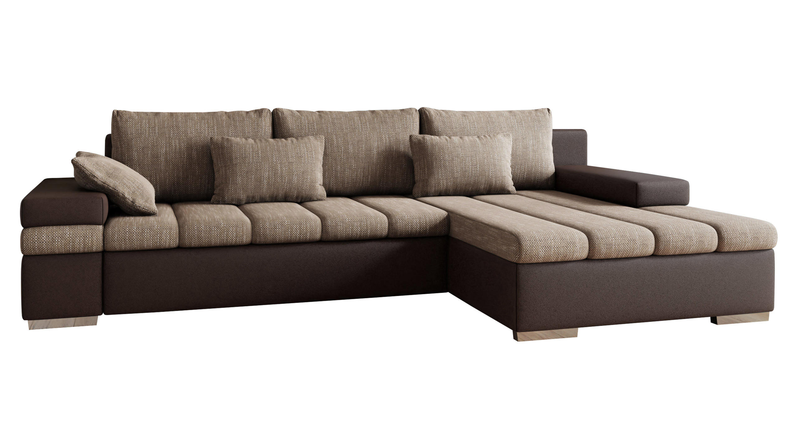 ECKSOFA Bangkok, Seite: Rechts - Silberfarben/Braun, Holz/Textil (310/175cm) - MIRJAN24