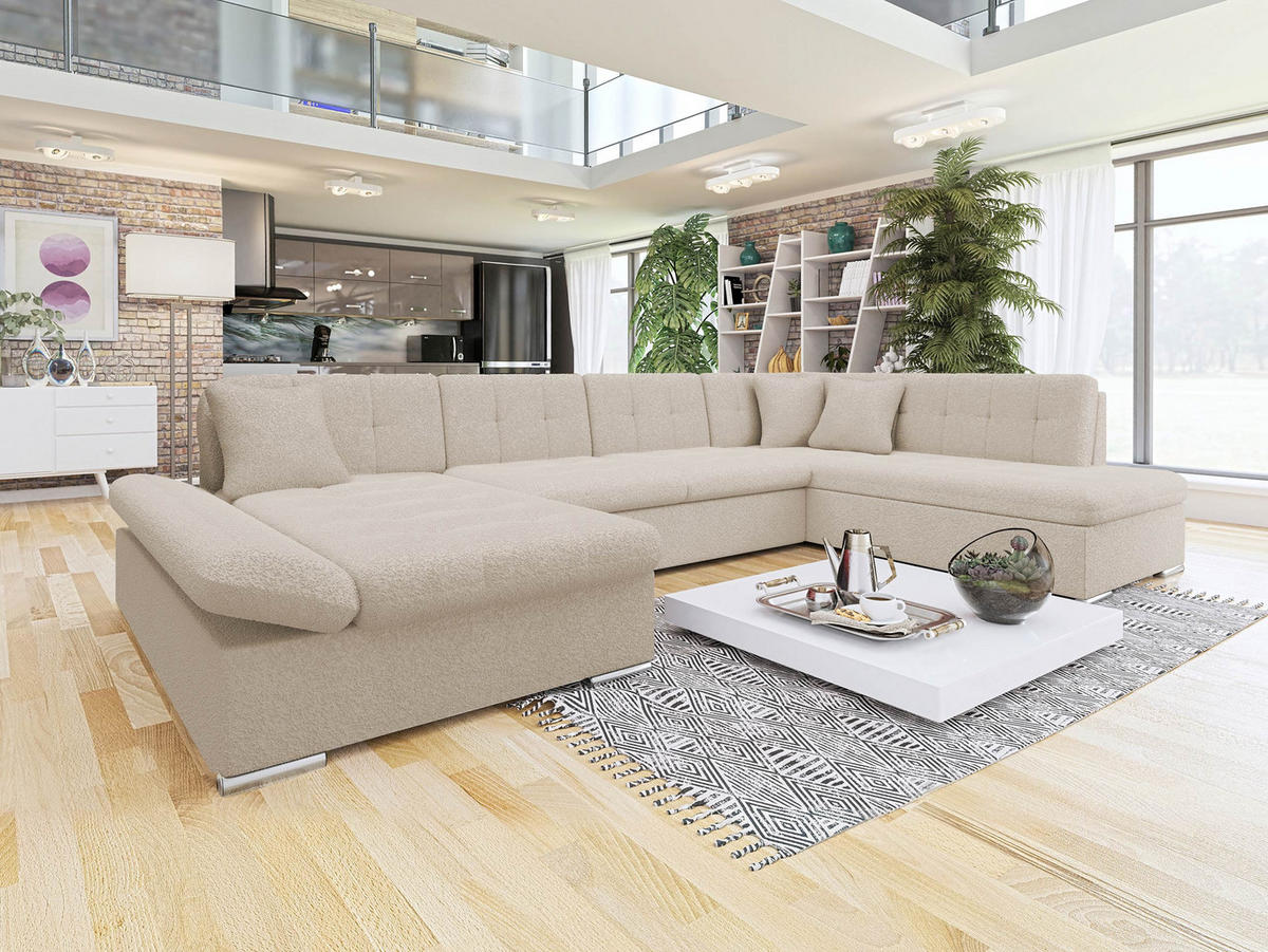 ECKSOFA Bergen Premium, Seite: Links - Kaschmir/Silberfarben, Holz/Textil (345/76/205cm) - MIRJAN24