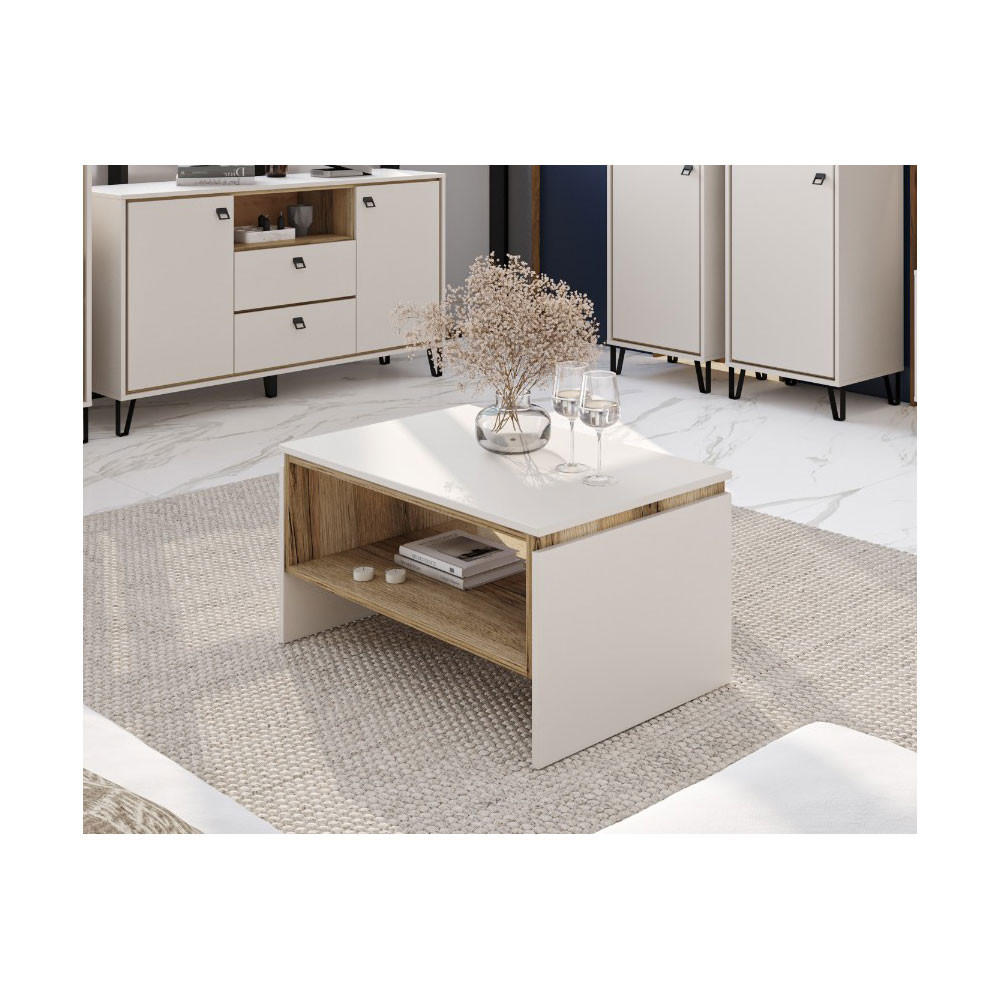 COUCHTISCH Tirion kaschmir / Eiche Delano 52 / 80 / 42cm - Weiß/Braun, Holz/Holzwerkstoff (80/52/42cm) - Feldmann-Wohnen