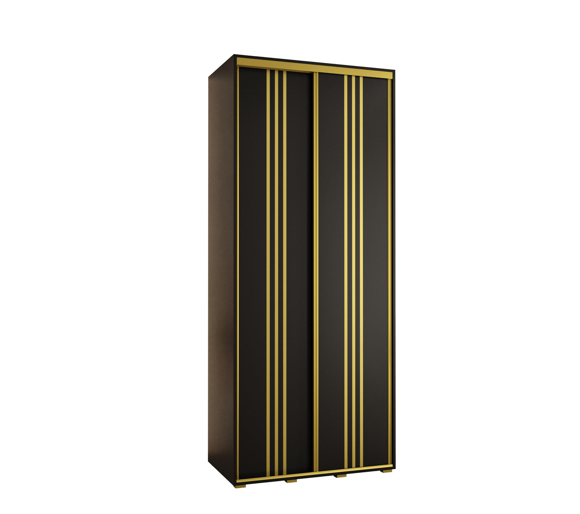 Abiks Möbel Schwebetürenschrank Schwarz, Schwarz, Gold 100x235x45 cm