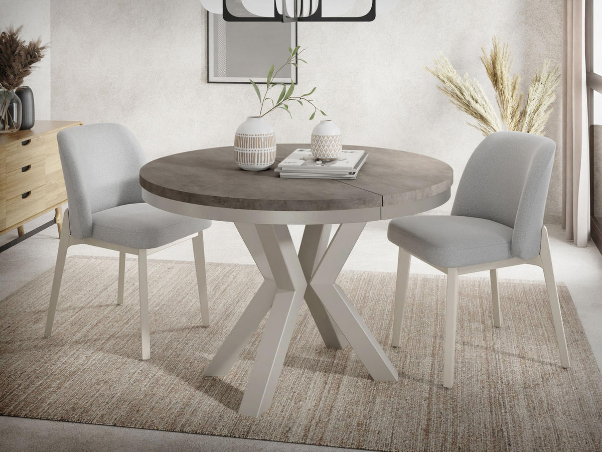 ESSTISCH Clara Grau-Beige runder ausziehbarer, Dunkelgrauer Chicago Beton 100-180/100/76 cm - Dunkelgrau/Grau, Holzwerkstoff/Metall (100/176/76cm) - WFL GROUP