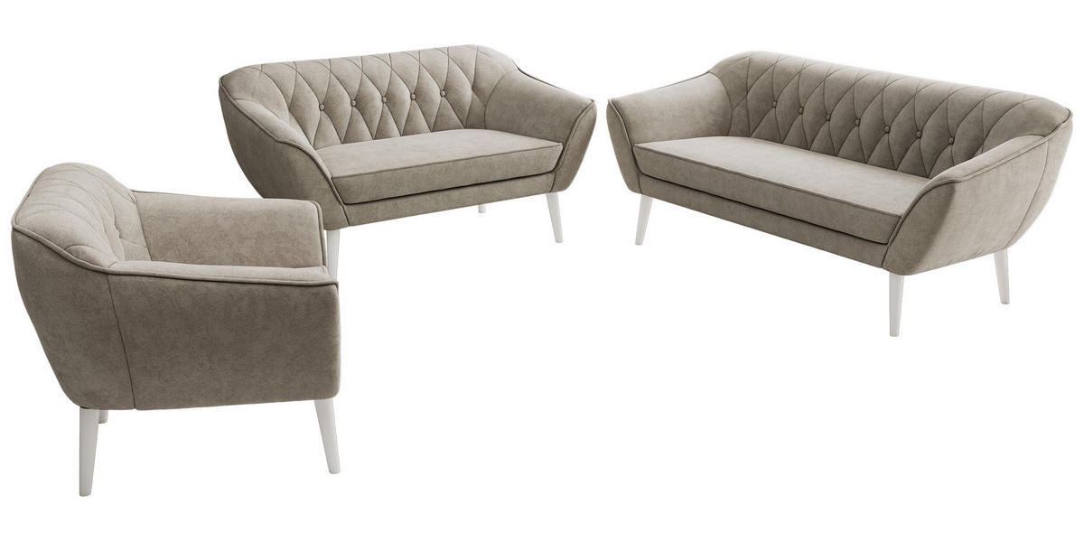 SEDACIA ZOSTAVA 3+2+1 PIRS - Sivobéžová Štruktúrovaná látka - Biele nohy - biela/sivobéžová, kompozitné drevo/textil (180/75/74cm) - MKS
