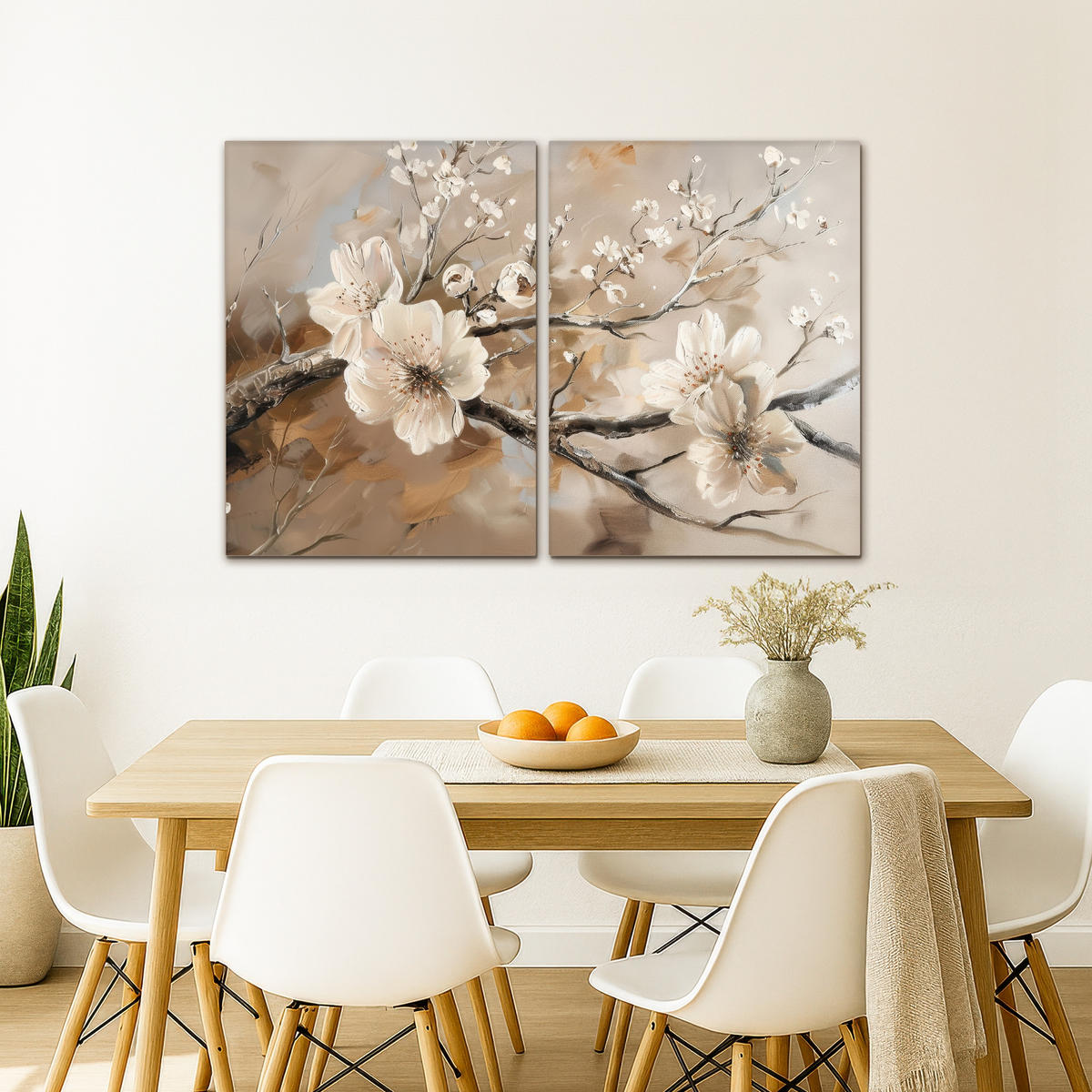 LEINWANDBILD 2er Set Blüte - Beige - Abstrakt - Blumen 120x80 cm - Hellbraun, Textil (120/80cm) - MuchoWow