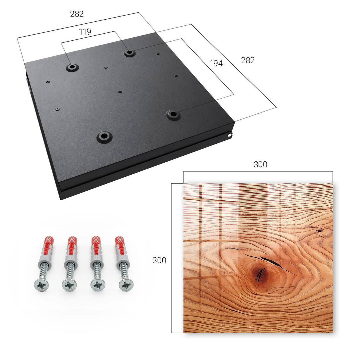 SCHLÜSSELBOX Schwarz 30x30 cm- Türöffnung nach rechts - Holzmaserung - Braun, Metall (30/30/5cm) - TULUP