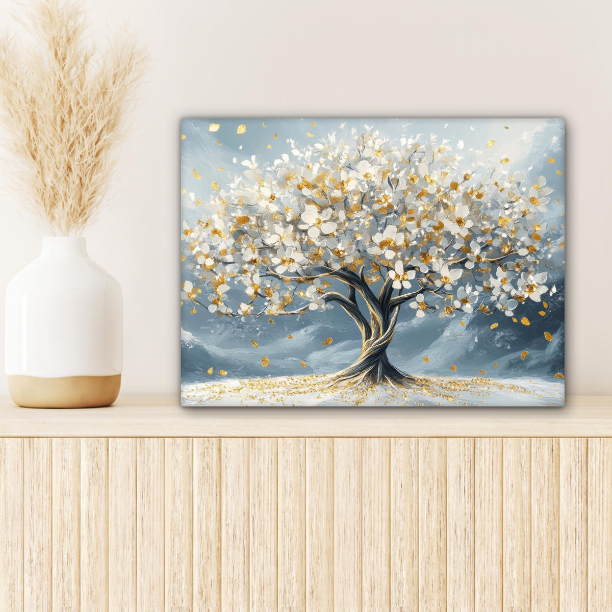 LEINWANDBILD Baum - Winter - Baum des Lebens - Modern - Gold 40x30 cm - Goldfarben, Textil (40/30cm) - MuchoWow