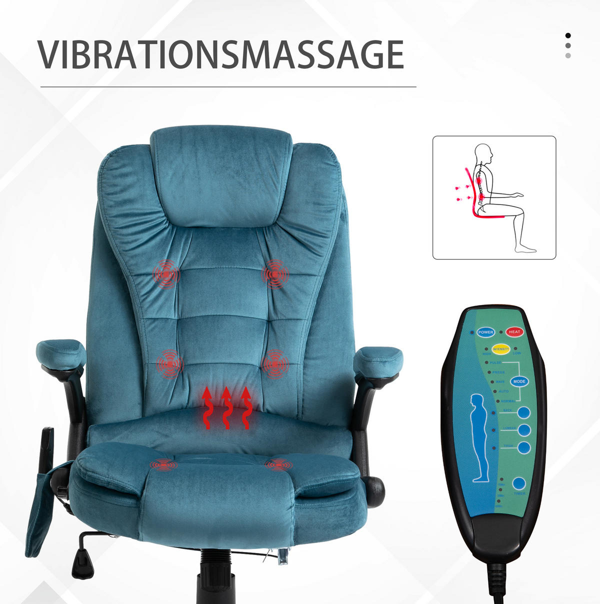 BÜROSTUHL in Blau 72x68x120 cm mit Massage- und Heizfunktion, höhenverstellbar - Blau, Textil (68/120/72cm) - IVMEU