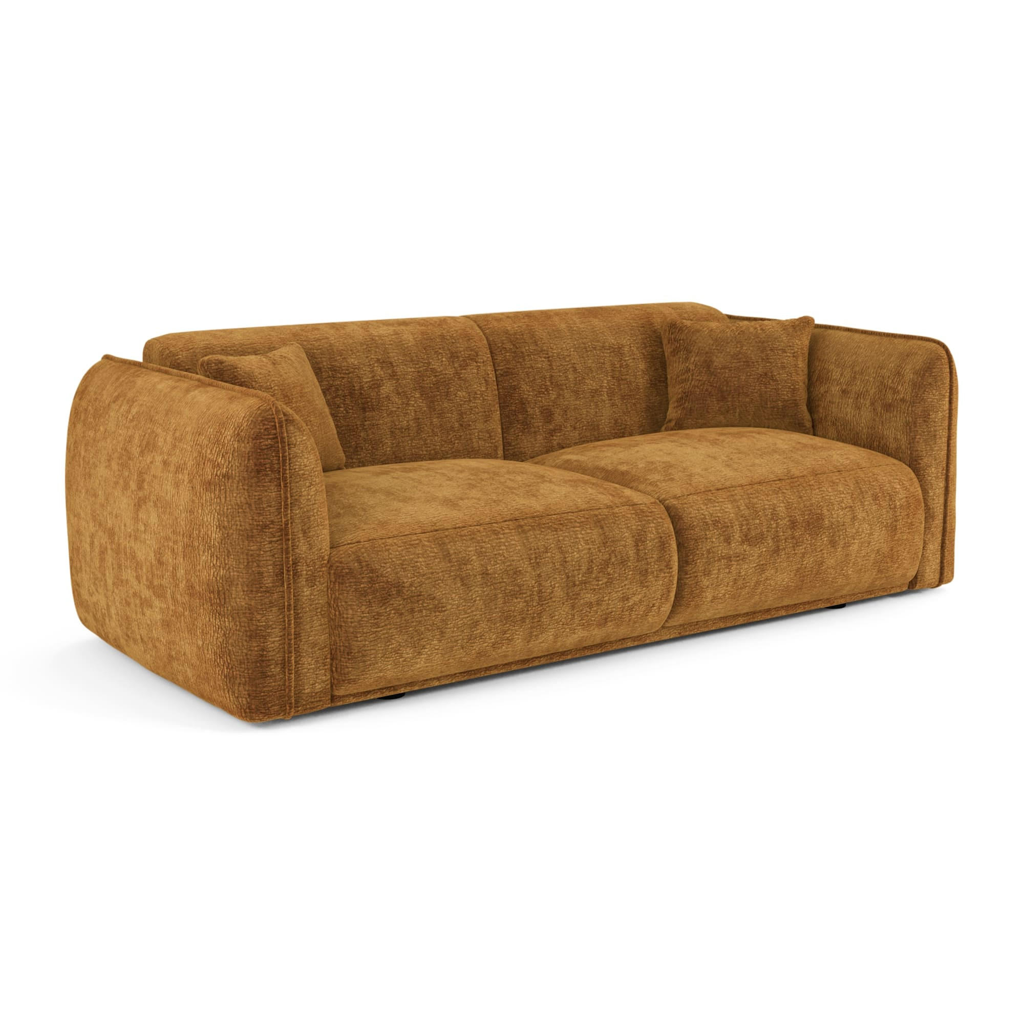 SOFA LUSH Gemusterter Samt Senf 205cm - Gelb/Dunkelgelb, Textil (205/72.5/90cm) - Premium Interiors