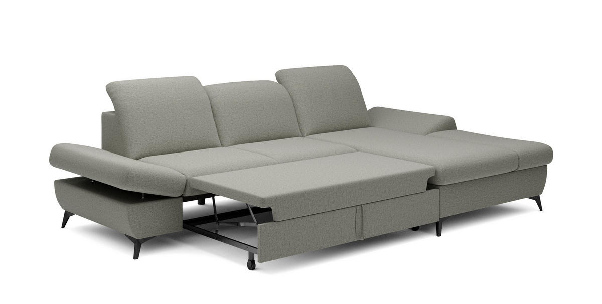 ECKSOFA FELICE R-S Grau Geflochtener Stoff mit Schlaffunktion - Grau, Holz (284/166cm) - MASSENO