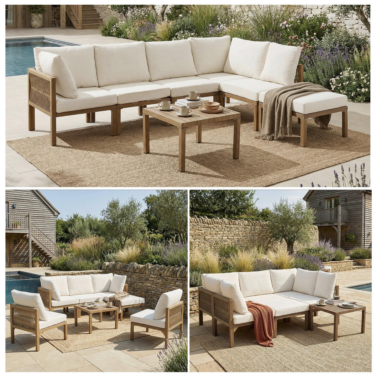 MODULARES Garten Lounge Set 240×180×84 cm für 6 Personen, beige - Beige, Textil
