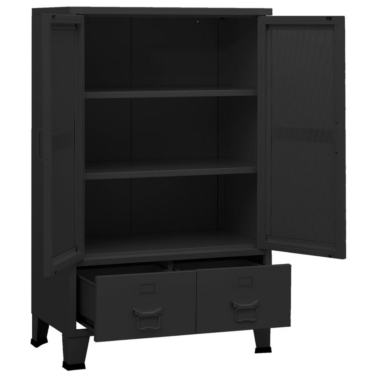 HIGHBOARD mit 2 Schubladen und 2 Maschengitter-Türen, 70/40/115 cm, aus Metall, Schwarz, im Industriestil - Schwarz, Metall (70/115/40cm) - vidaXL
