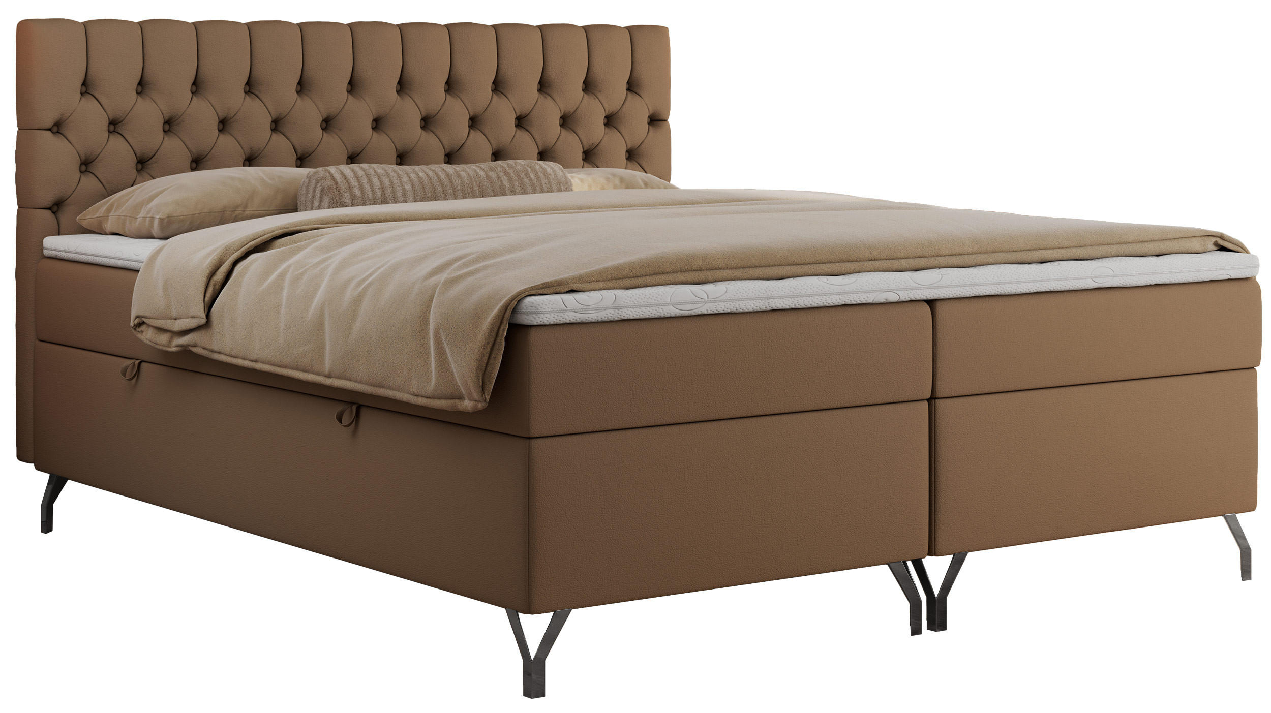 BOXBETT GRIMALDI 180/200 Braun Kunstleder - H3 - Braun, Holz/Textil (180/200cm) - MKS