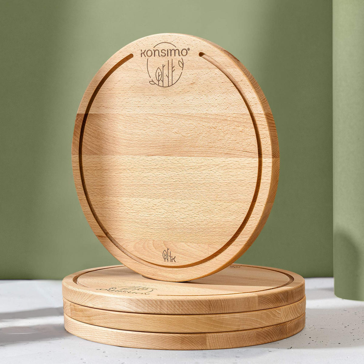 SCHNEIDEBRETT Set mit Halter Hemero 4tlg - Buchefarben, Holz (32/8cm) - KONSIMO®