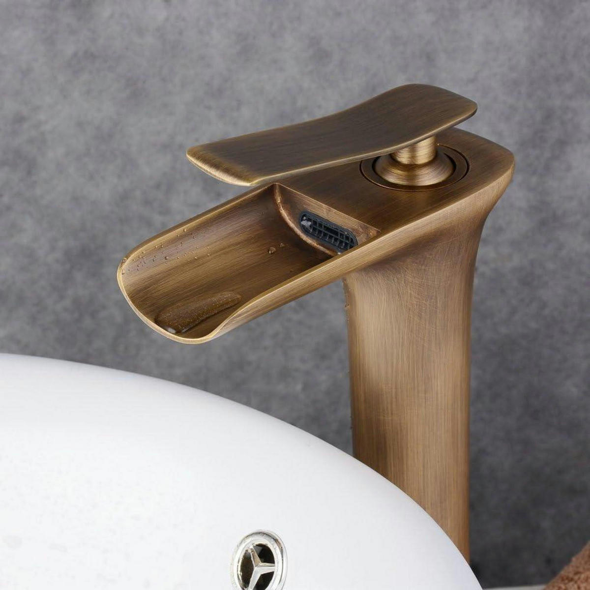 WASSERHAHN Becken Wasserfall Antik Messing - Bronzefarben, Metall (17/6/21.1cm)