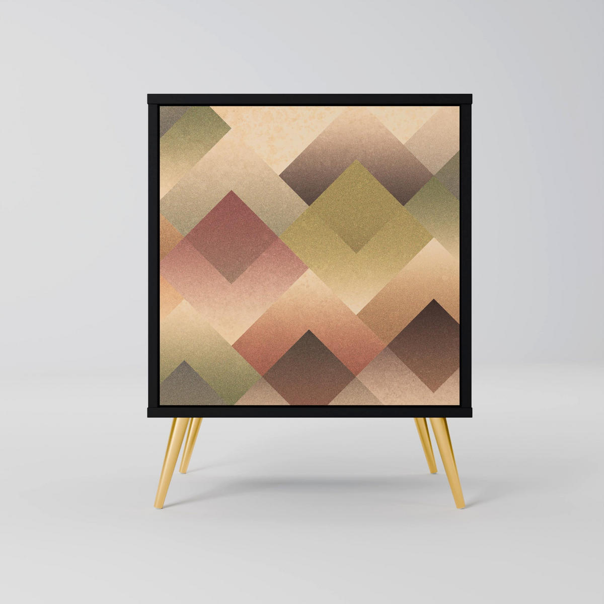 SIDEBOARD GEOMETRIC FUSION, Schwarz, 57,5x42x75,5 cm, Goldfarbene Metallfüße - Goldfarben/Multicolor, Holzwerkstoff/Metall (57.5/75.5/42cm) - SpaceRebels