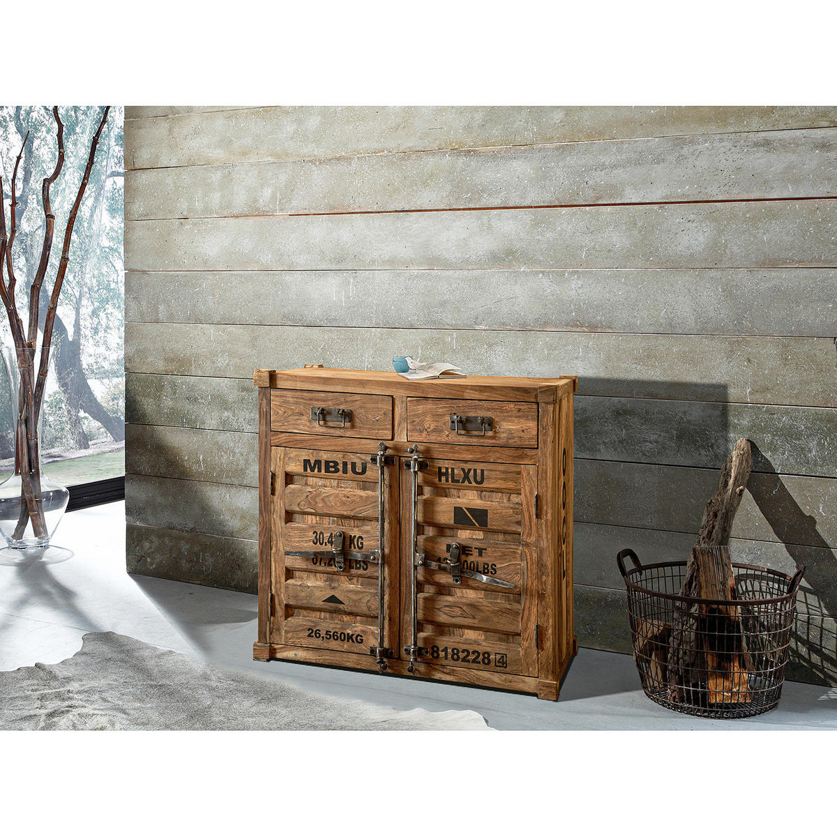 KOMMODE - Massivholz - Sheeshamfarben/Schwarz, Holz/Metall (90/86/45cm) - home24