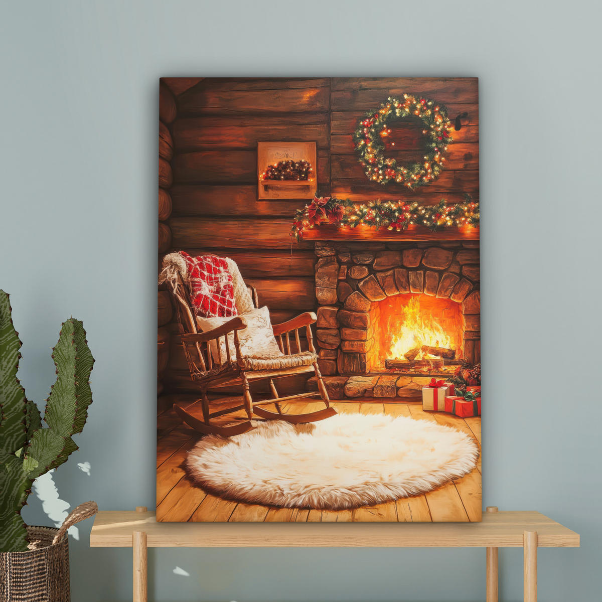 LEINWANDBILD Winter - Weihnachten - Zuhause - Kamin 60x80 cm - Bernsteinfarben, Textil (60/80cm) - MuchoWow
