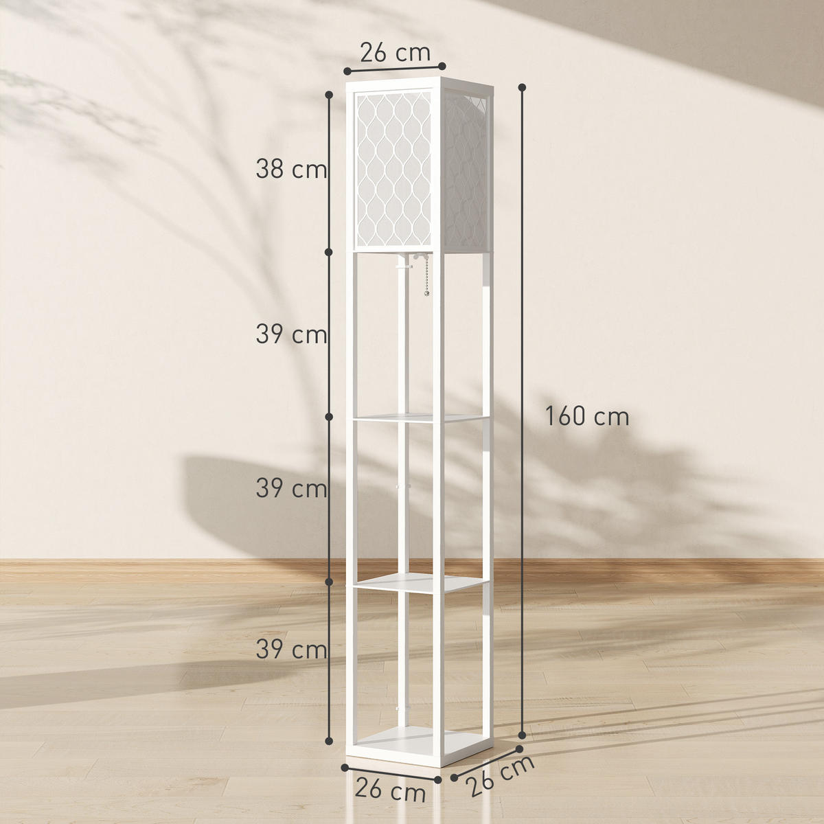 STEH-LEUCHTE MDF Stoff Weiß - Weiß, Holzwerkstoff (26/26/160cm) - HOMCOM