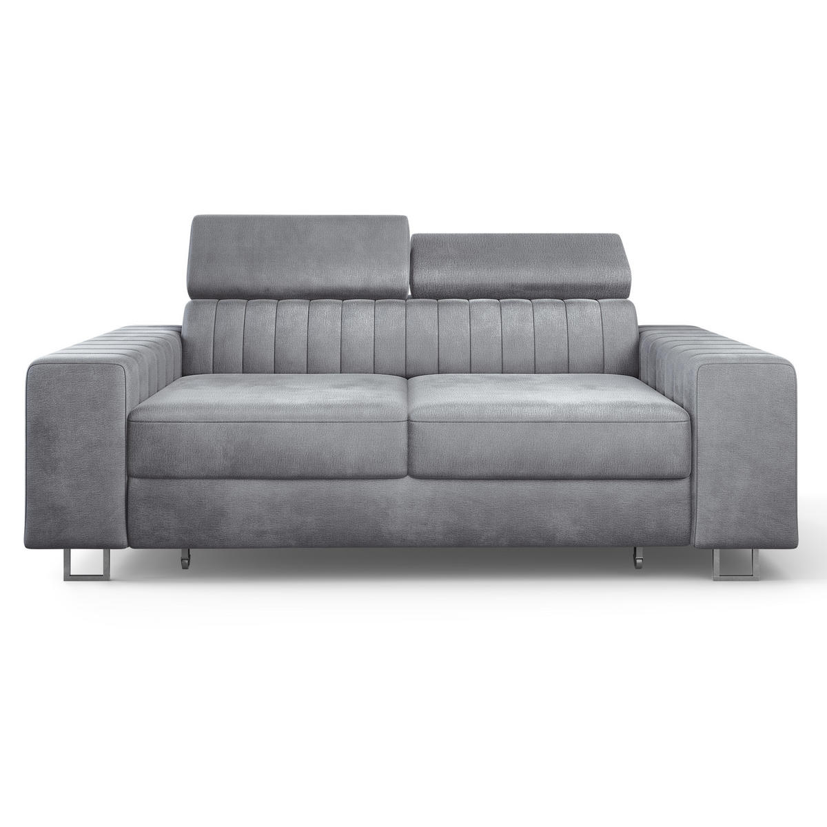 BETTSOFA SOLAN Hellgrau Velours-Stoff mit Schlaffunktion - Hellgrau, Holz/Textil (194/88/90cm) - MASSENO