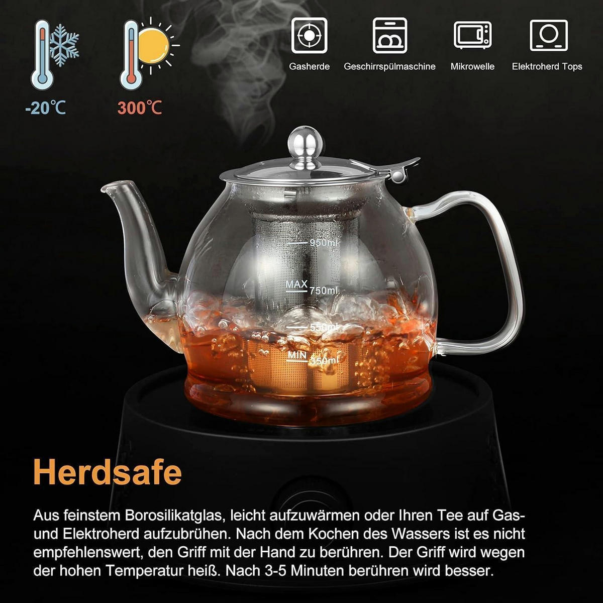 TEEKANNE Glas 1000ML mit Siebeinsatz - Transparent, Glas (18/14.8cm)
