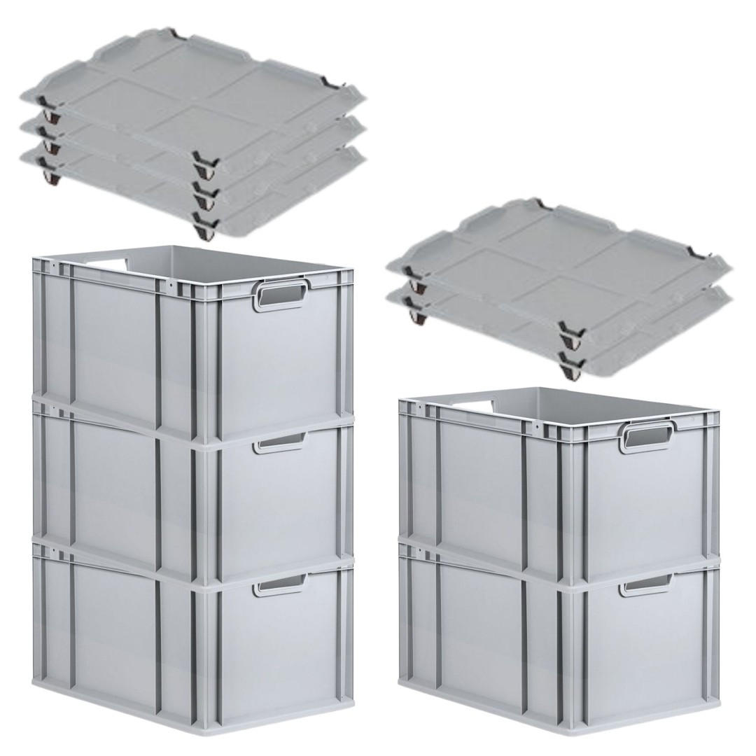 EUROBOX 5x Nextgen Economy Mit Auflagedeckel Grau/Schwarz Griffe Offen 65 Liter - Schwarz, Kunststoff (40/32/60cm) - PROREGAL