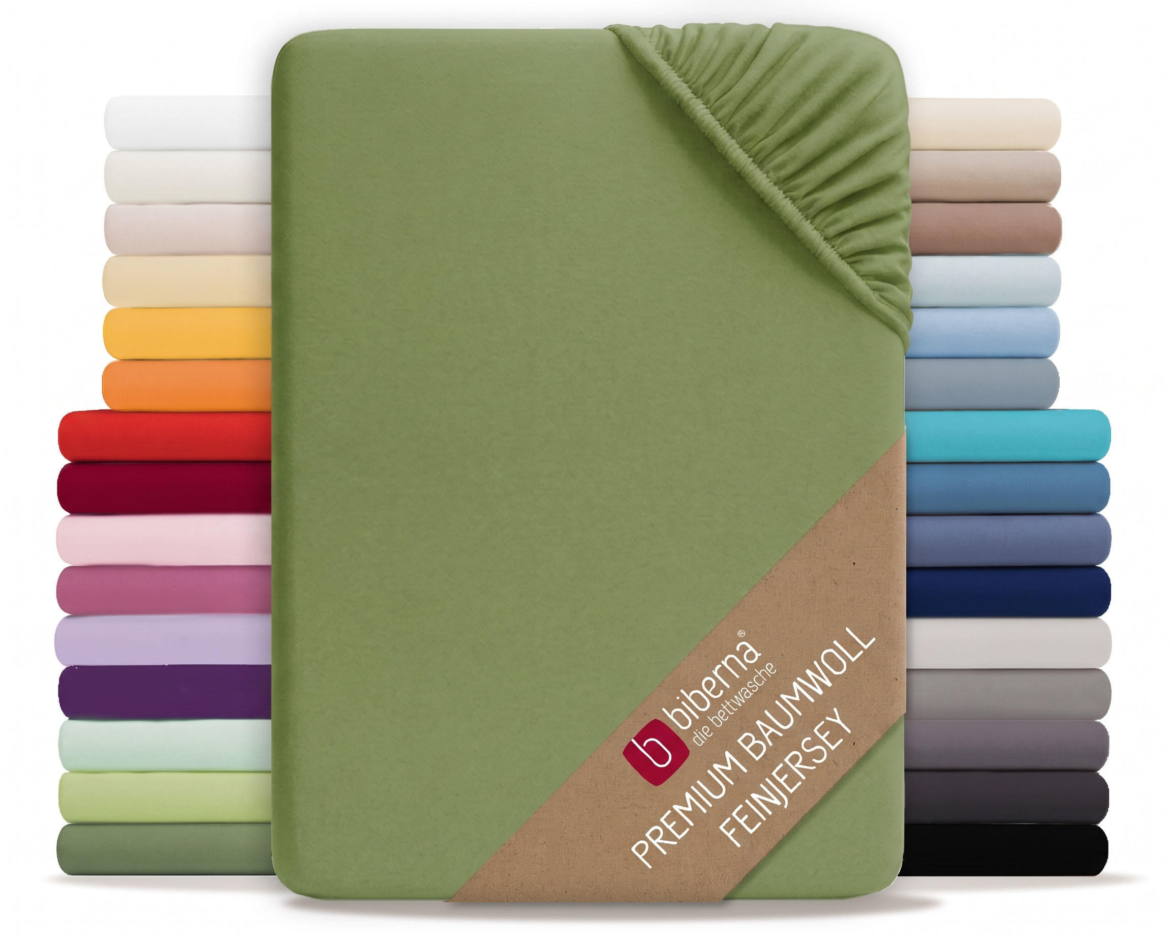 SPANNBETTTUCH Premium Jersey fichte, 180x200 cm - 200x200 cm - Dunkelgrün, Textil (200/200cm) - biberna