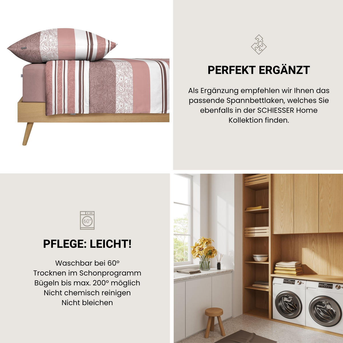 BETTWÄSCHESET Adele - Renforcé - 2-teilig - 135 x 200 cm - Puderrosa - Rosa, Textil (135/200cm) - SCHIESSER