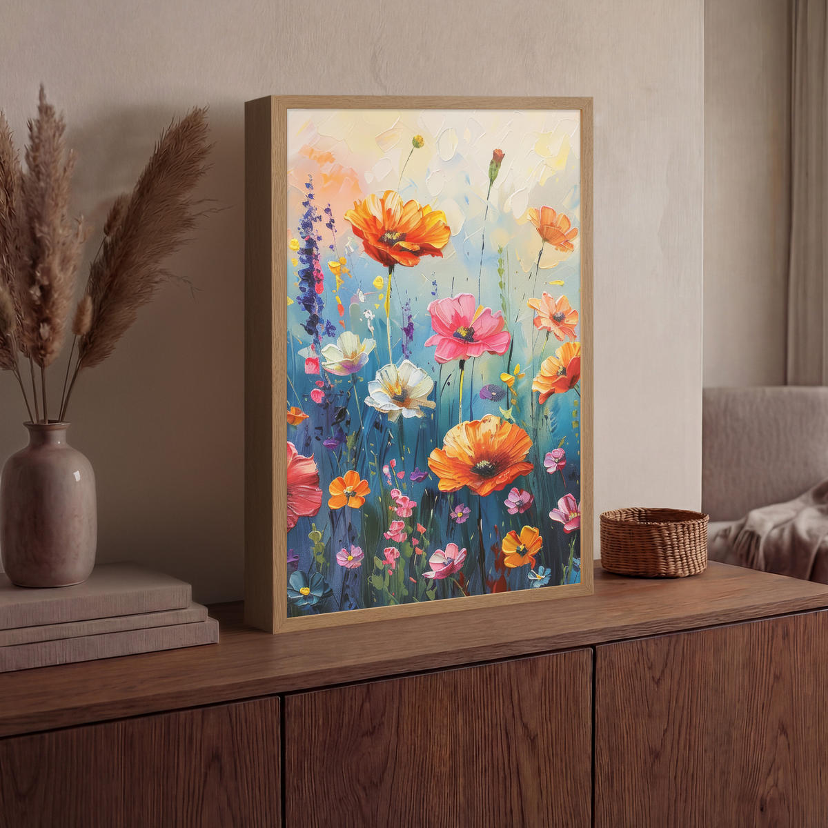 NÁSTĚNNÁ LAMPA S AKUMULÁTOREM Květiny - Příroda - Akvarel - Umění 40x60 cm - různobarevná, kompozitní dřevo (40/60/8cm) - OnlyWow