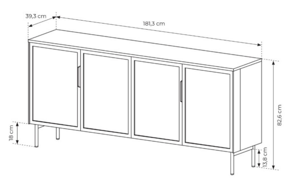 KOMMODE Kaschmir LUMIN 4 Türen LED - Gelb, Holzwerkstoff (181.3/82.6/39.3cm) - Sepro Meble