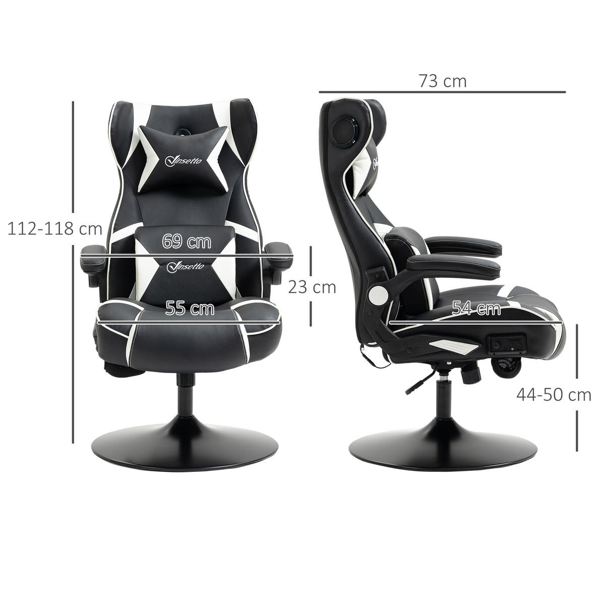 GAMING Stuhl, Kunstleder, Weiß+Schwarz - Schwarz/Weiß, Leder (73/118/69cm) - Vinsetto