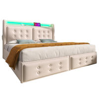 POLSTERBETT mit LED, USB und Stauraum 160x200 cm Beige - Beige, Metall (160/200cm) - Meubliv