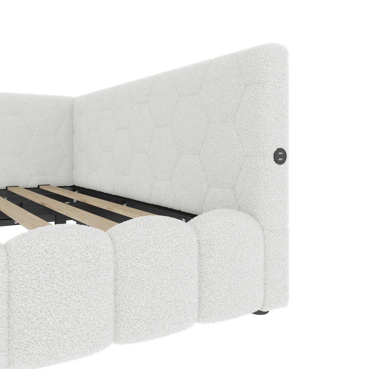 POLSTERBETT aus Vliesimitat 140x200 cm in Weiß mit LED & USB-C-Ladefunktion - Weiß, Textil (140/200cm) - Modfu