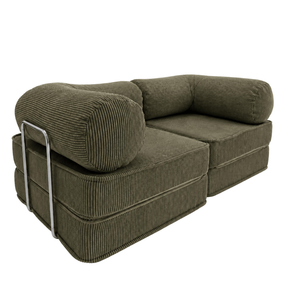 SOFA SURB Duo 100 Schlafsofa 2-Sitzer Khaki 200/100 cm - Chromfarben/Grün, Textil/Metall (200/70/100cm) - SURB