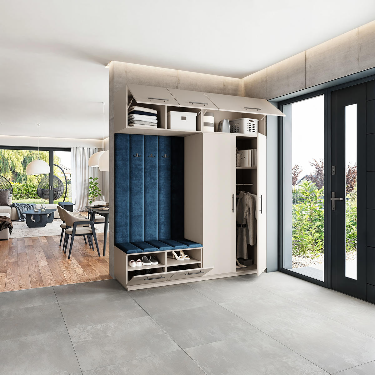 GARDEROBENSCHRANK REMA 200/240/60 cm Modern Garderobe-Set Kaschmir - Kaschmir/Blau, Holzwerkstoff (200/240/60cm) - MASSENO