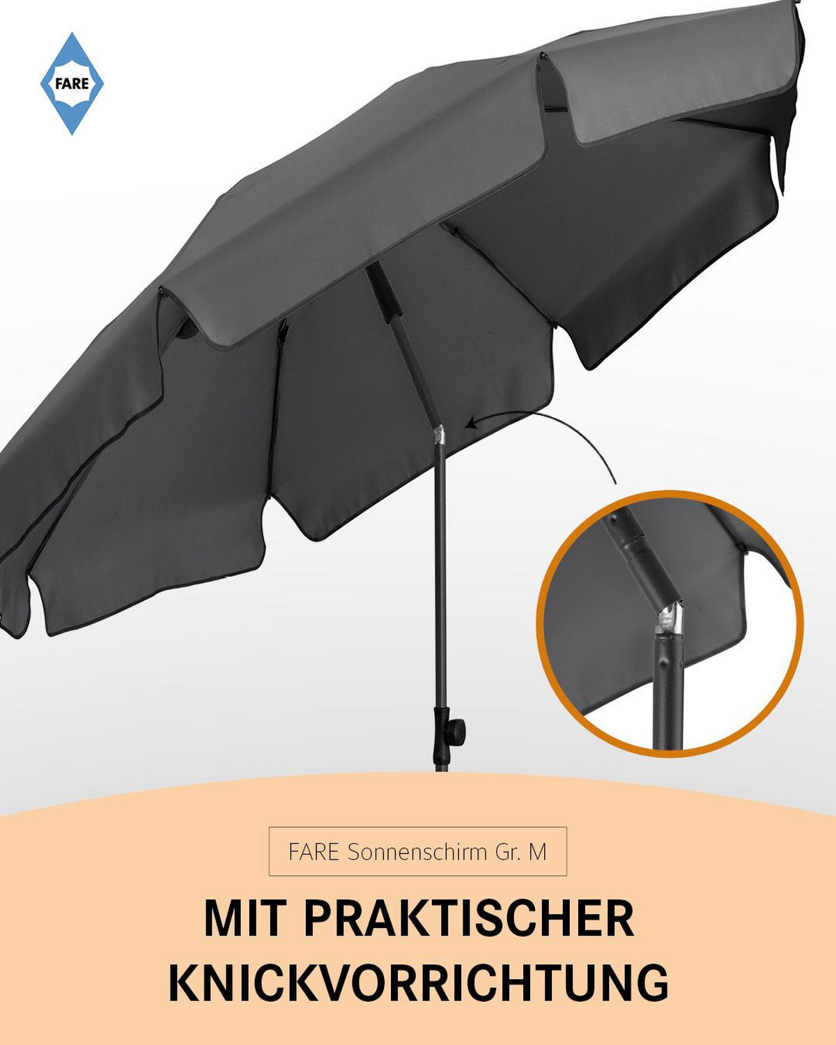 SONNENSCHIRM 180/180/127 cm - Grau, Kunststoff (180/180cm) - FARE