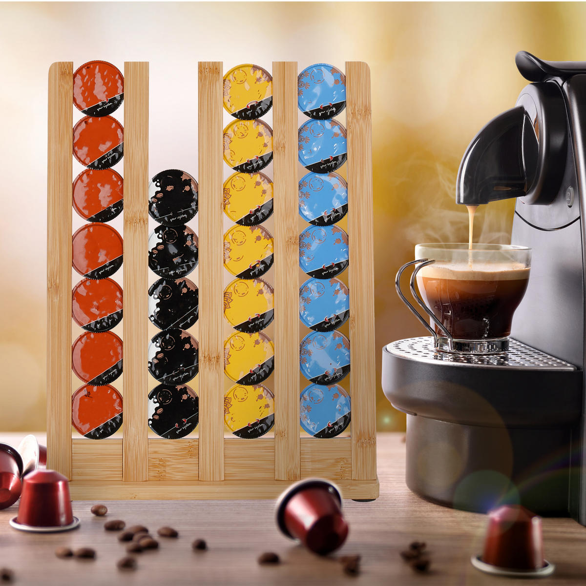 KAPSELHALTER - Hellbraun, Holz (26/34.5/11cm) - Relaxdays