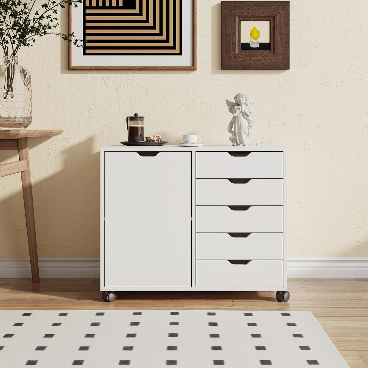 ROLLCONTAINER Weiß mit Rollen 5 Schubladen - Weiß, Holzwerkstoff/Kunststoff (78/65/40cm) - Relaxdays