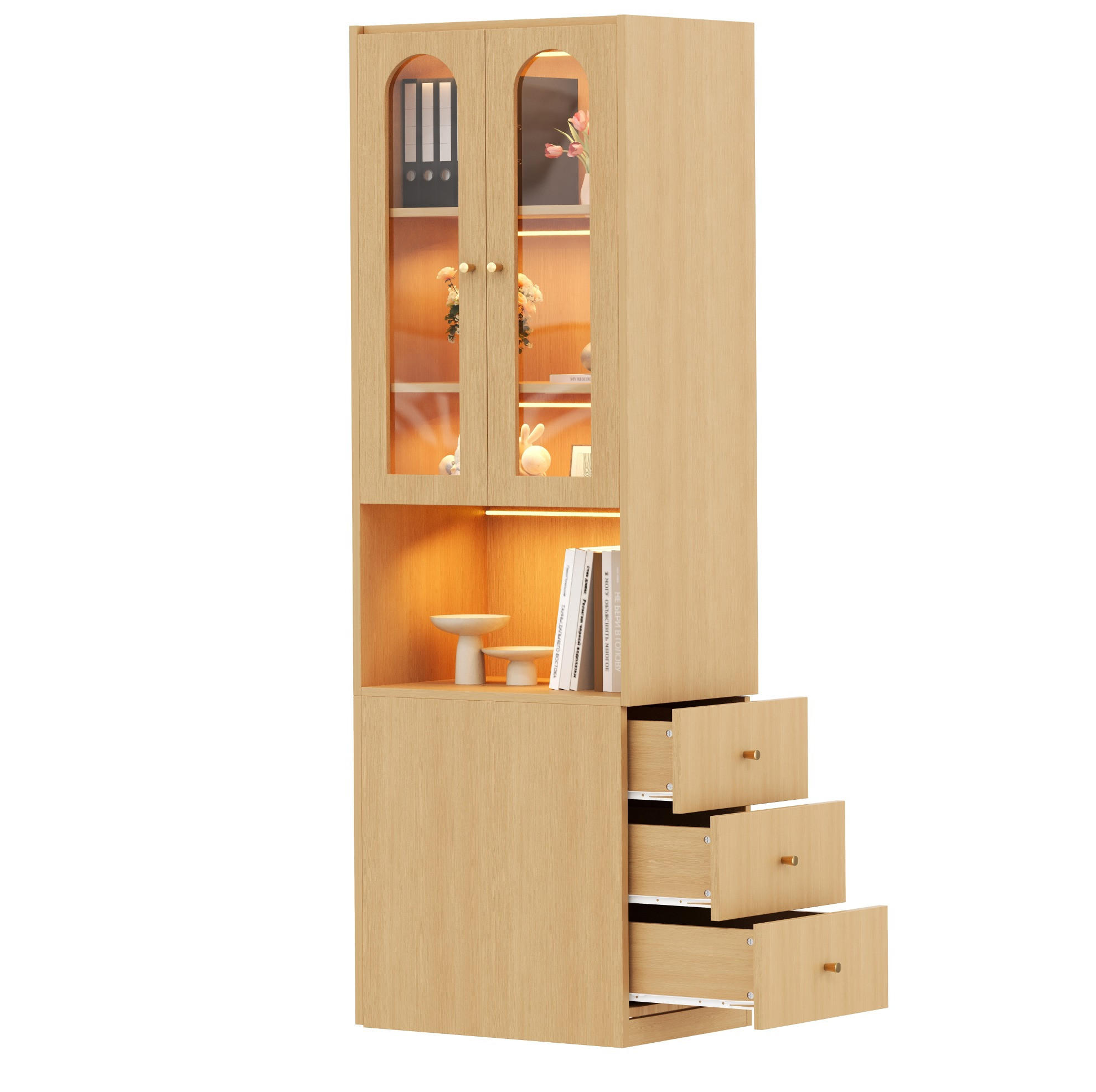 HIGHBOARD 60/200/40 cm Eichefarben aus MDF mit LED-Beleuchtung - Eichefarben, Holzwerkstoff (40/200/60cm) - OKMYHOME