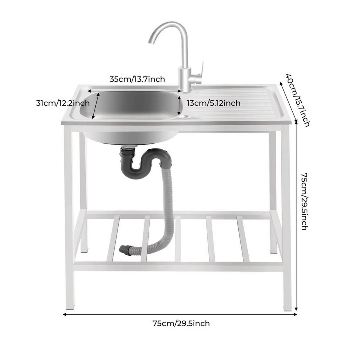 OUTDOORKÜCHE Edelstahl Spüle mit Arbeitsfläche + Wasserhahn - Silberfarben, Metall - Kaket