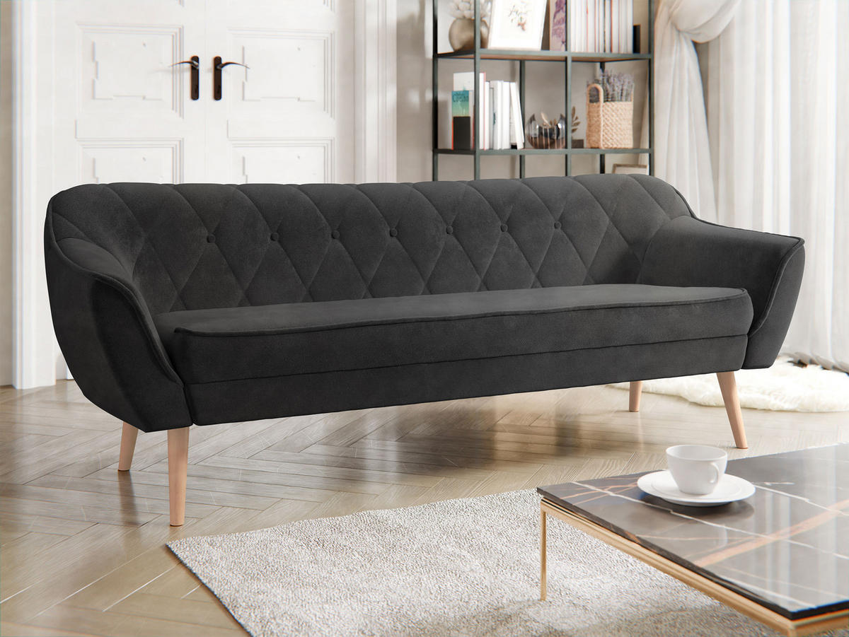 SOFA Skand 3 - Dunkelgrau/Naturfarben, Holz/Textil (180/75/74cm) - MIRJAN24