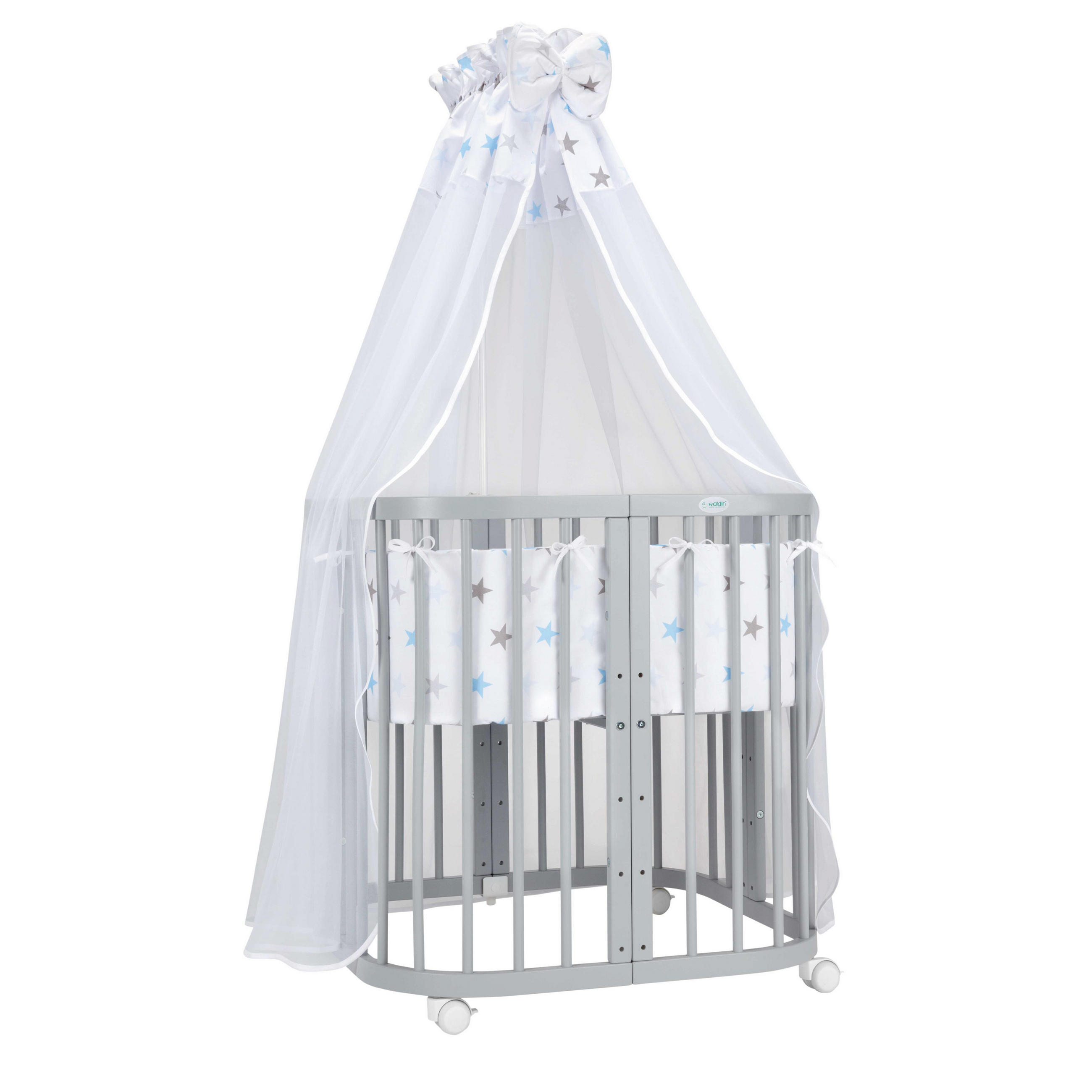 BABYBETT GREY, 7in1 mit Matratze - Grau/Hellblau, Holz (73/123cm) - waldin