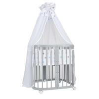 BABYBETT GREY, 7in1 mit Matratze - Grau/Hellblau, Holz (73/123cm) - waldin