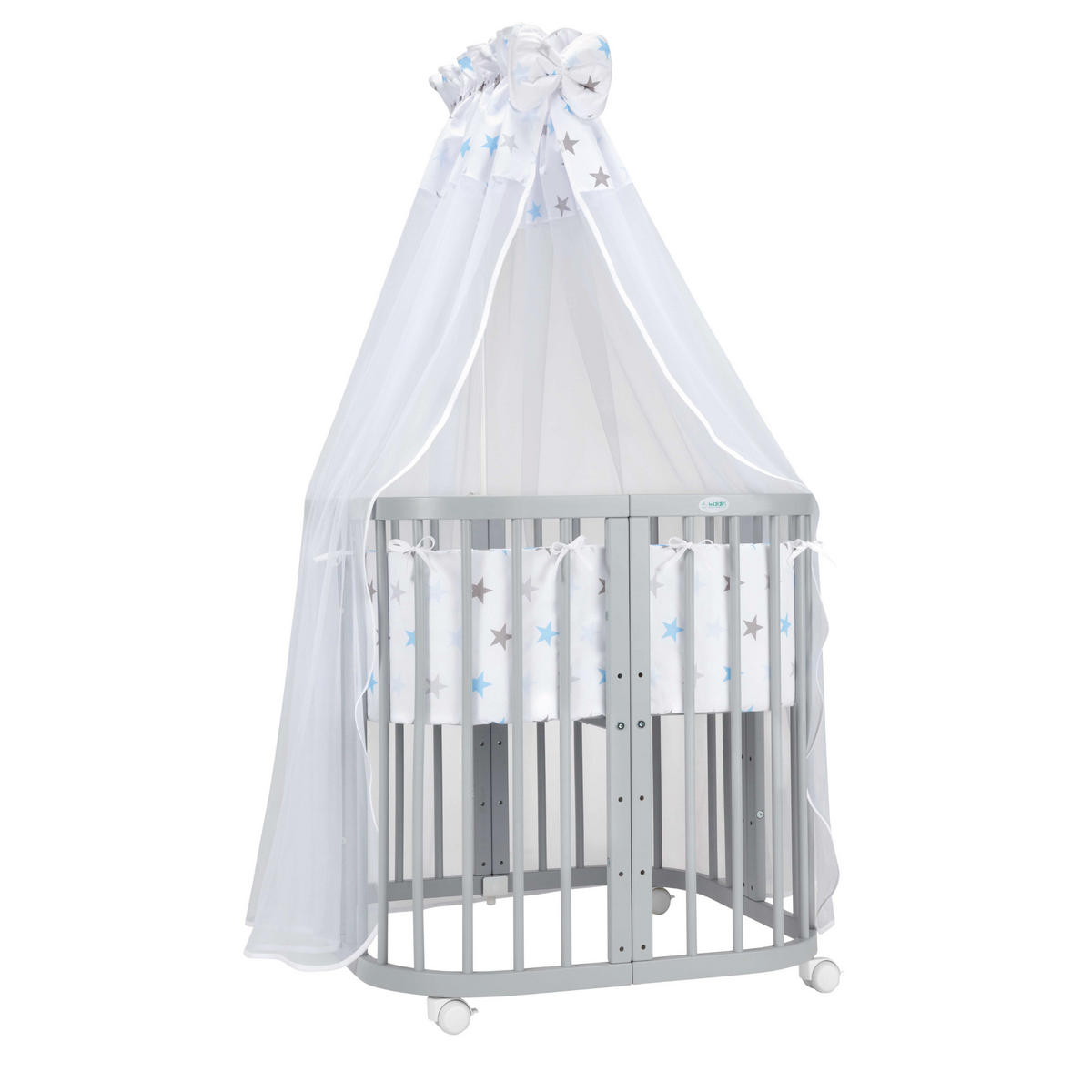 BABYBETT GREY, 7in1 mit Matratze - Grau/Hellblau, Holz (73/123cm) - waldin