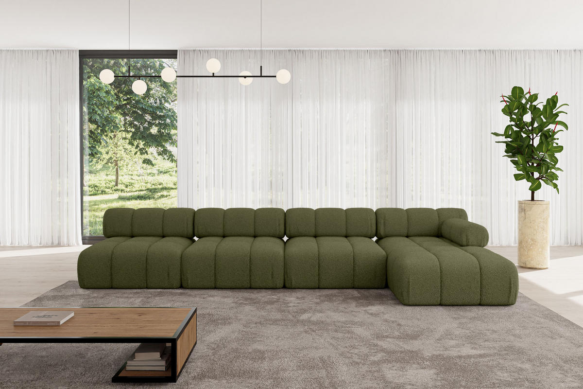 ECKSOFA modulares Sofa Razon-L3 - 380x160x70 cm Grün Bouclé - Grün, Holzwerkstoff/Textil (380/160cm) - ALTDECOR