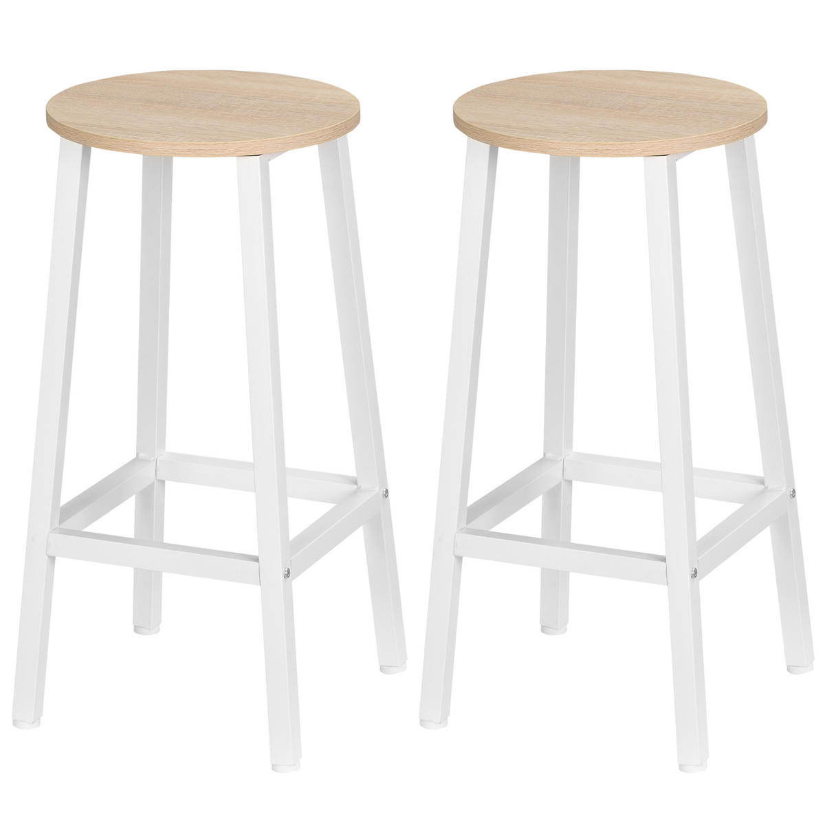 BARHOCKER 2er-Set DE-14751 ohne Rückenlehne, mit Fußstütze Weiß/Holzoptik - Naturfarben, Holzwerkstoff (32.5/65/32.5cm) - ComfortXL
