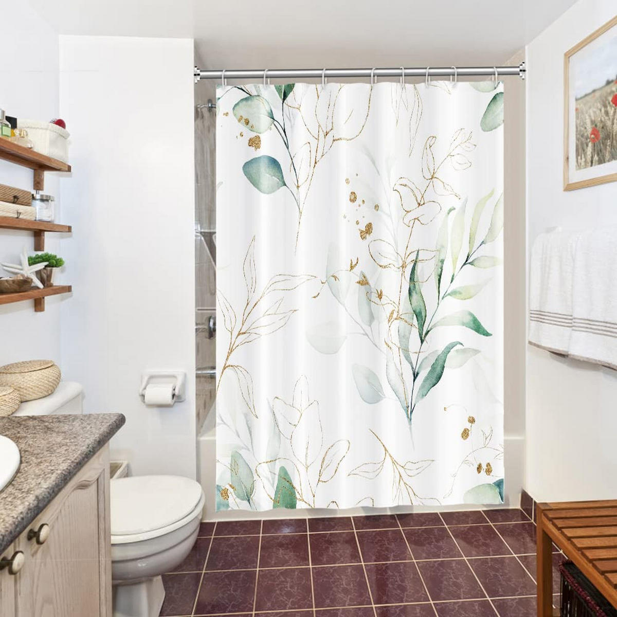 DUSCHVORHANG botanisch Muster 180 x 180 cm schimmelresistent wasserdicht blickdicht waschbar - Weiß, Textil (180/180cm) - MCBOSON