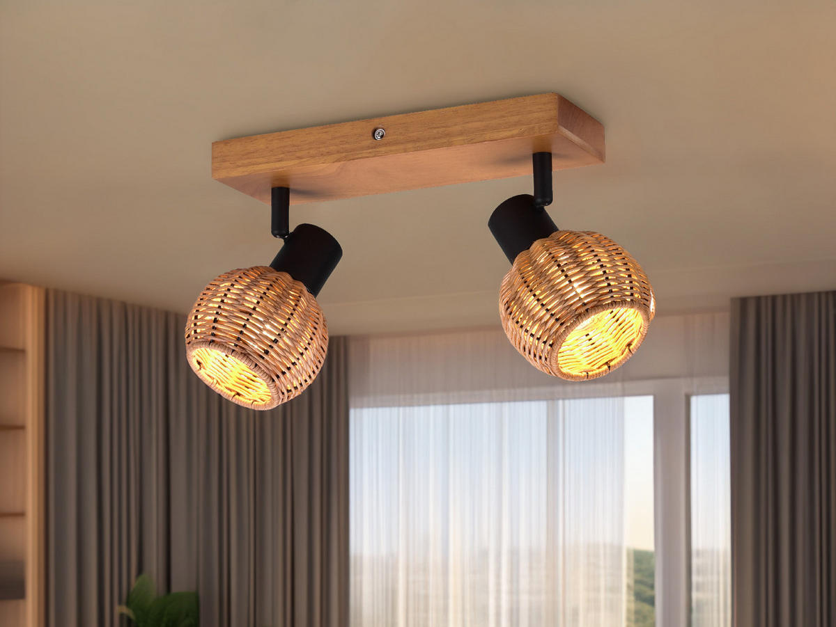 DECKENSTRAHLER Holz Breite 30cm, Lampenschirme Rattan - Naturfarben, Naturmaterialien/Holz (14/30/18cm) - meineWunschleuchte