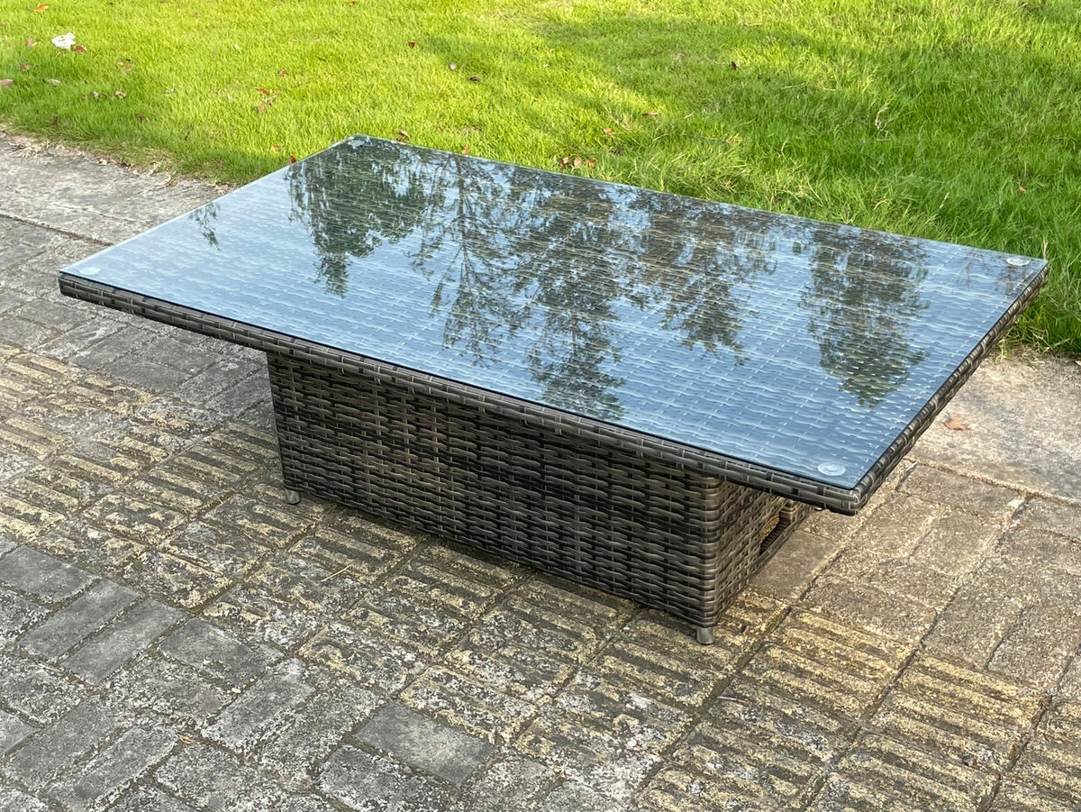 GARTENTISCHGRUPPE Polyrattan 7-Sitzer - Dunkelgrau/Grau, Glas/Kunststoff - Fimous