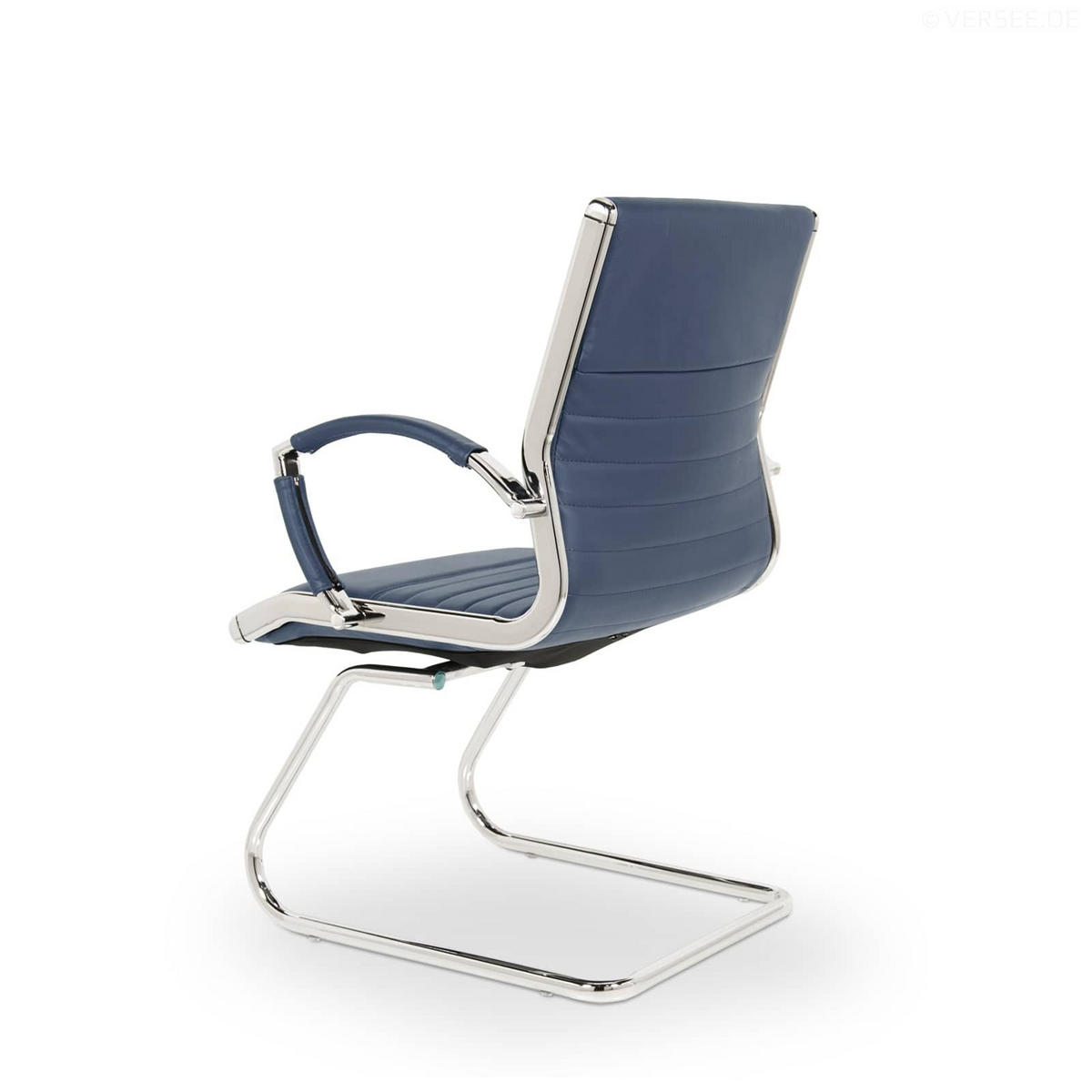 BESUCHERSTUHL Montreal Echtleder Blau – ergonomisch, 150 kg belastbar - Blau, Leder/Metall (60/95/60cm) - Versee